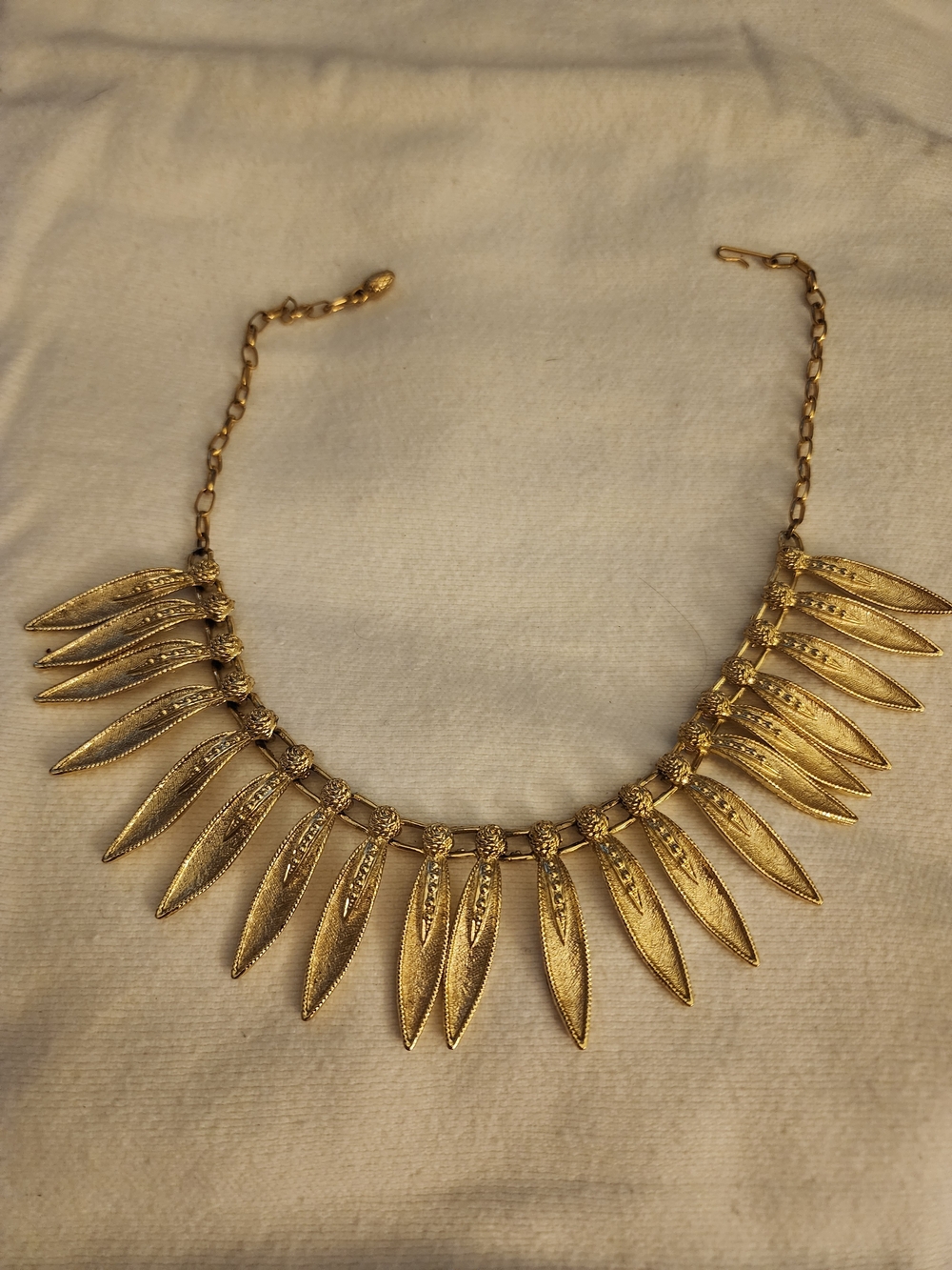Gold Tone Tribal Pendant Statement Necklace, Vintage, 19-24"